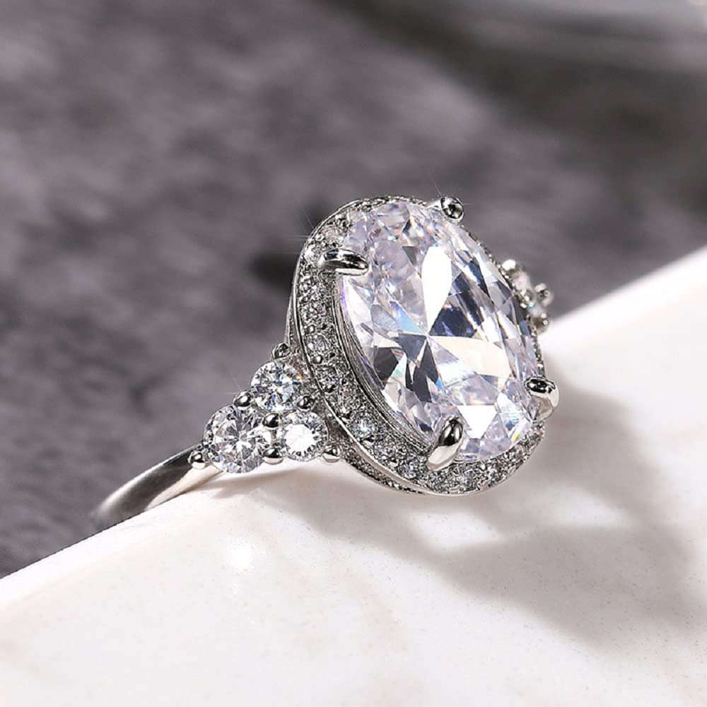 Luxury Fashion Egg Cut 5.0 Carat AAA Cubic Zircon Women's 925 Silver Wedding Ring Sparkling Diamond CZ Diamond Eternity Women's Engagement Ring Cocktail Ring Sizes 6-10 609 (9)