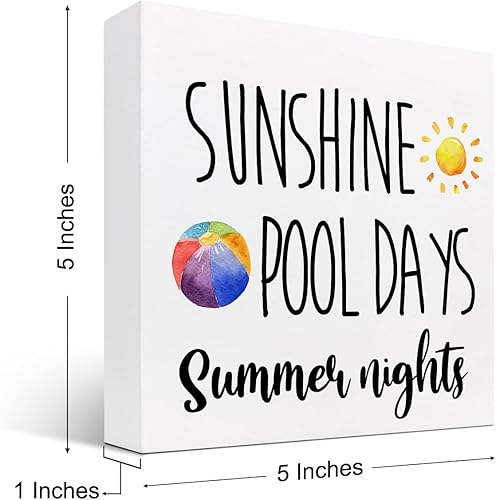 Miniatura 2 de Decoración de escritorio de verano, días de piscina con sol, noches de verano, letrero de madera rústica, decoración de escritorio de playa de