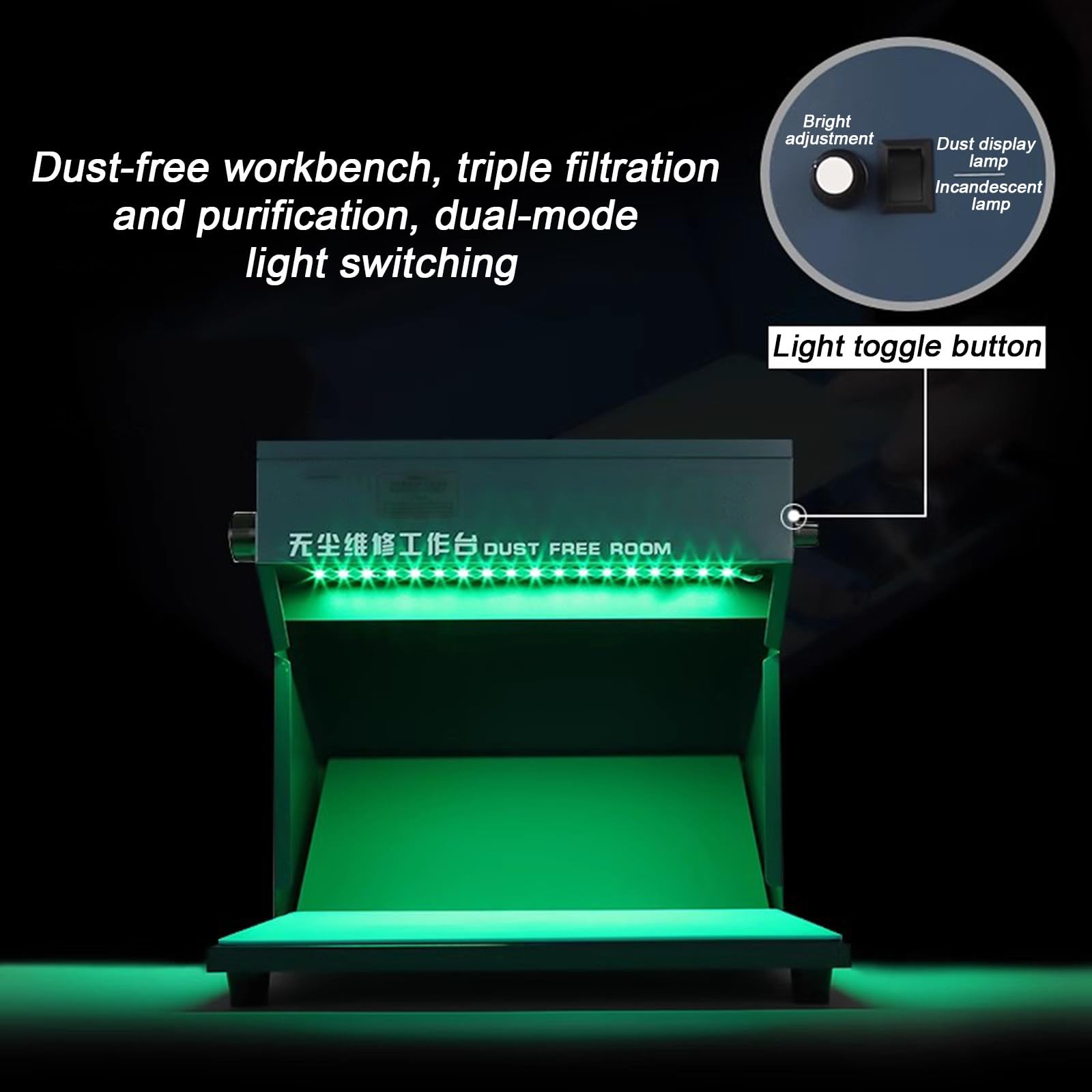 NYANS Laminar Flow Hood Air Flow Clean Bench, für Handy Reparatur und Film, Tragbarer Staubfreier Raumarbeitstisch, 2 Lichtmodi Einstellbare Helligkeit