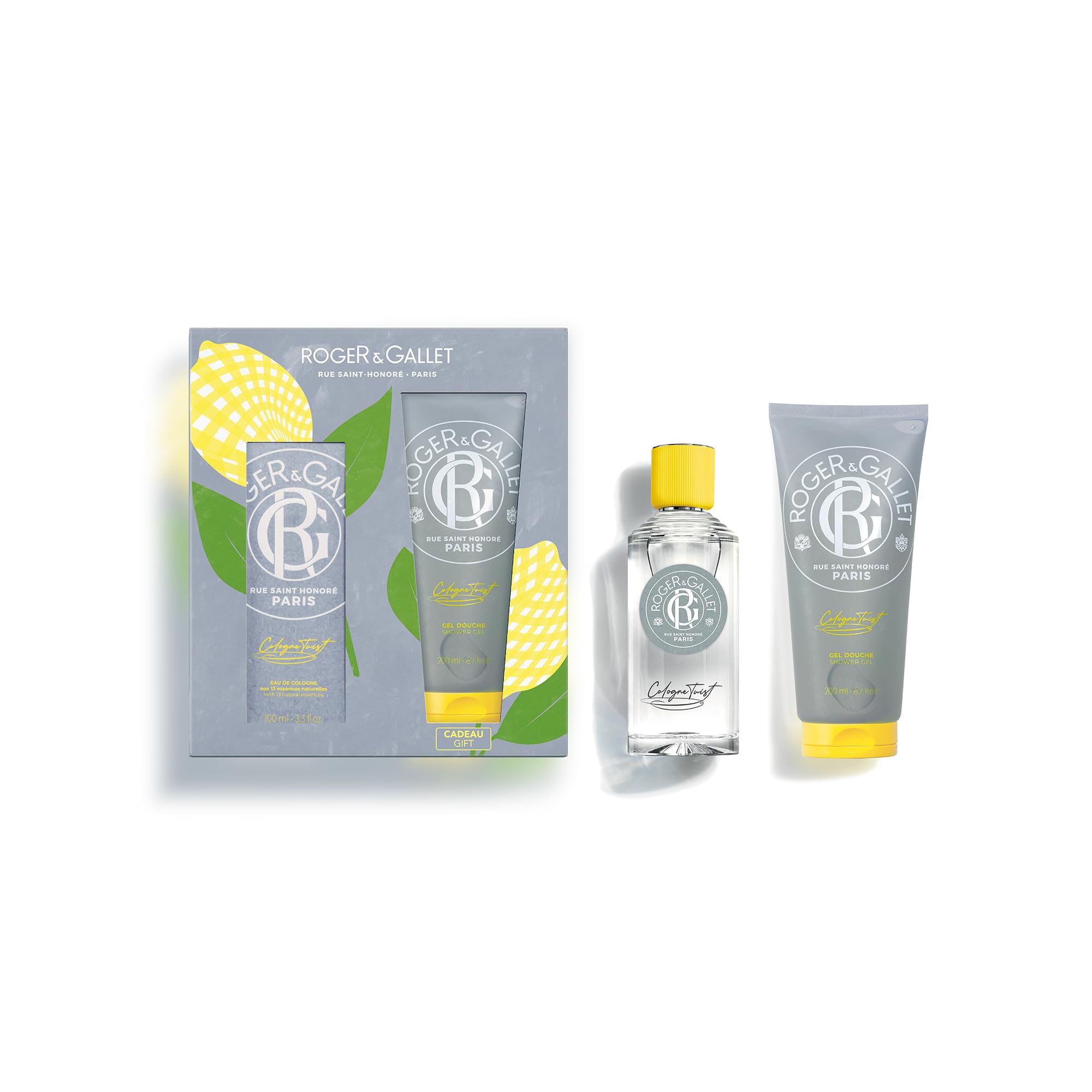 Roger&Gallet - Cologne Twist - Coffret Homme Eau de Cologne 100ml + Gel Douche 200ml - Fraîcheur Boisée - 13 Essences Naturelles - Agrumes, Élémis, Bois Blancs et Sauge - Edition Cadeau Fête des Pères