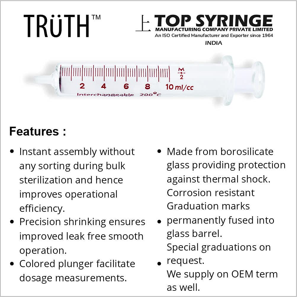 Truth Laboratory Glass Syringe Glass Tip, 10ml (01-09-01-05)