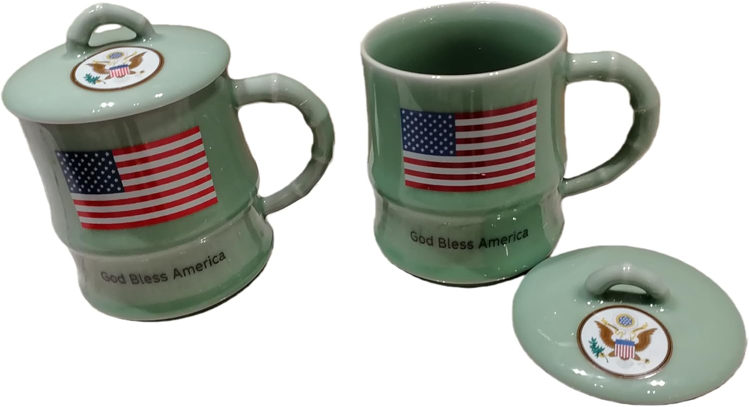 Lingquan Blue Porcelain Tea Cup Set with Lid - Handcrafted Chinese porcelain tea cups | 11-ounce ceramic tea cups, suitable for Kung Fu tea, office use, as gifts - Jade Glaze Tea Set (2-piece set)