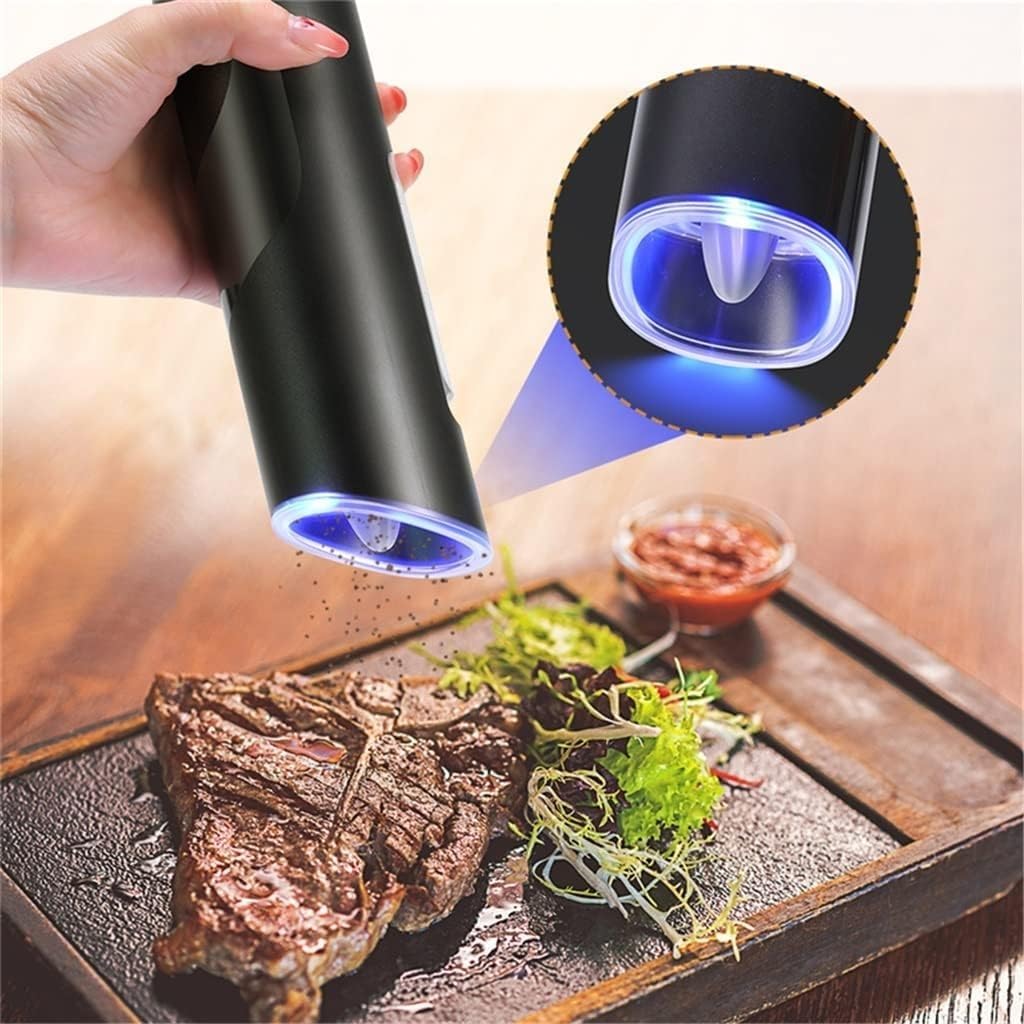 Electric Salt and Pepper Grinder Automatic Pepper Mill Adjustable Coarseness Spice Mill with LED Light Kitchen Tool