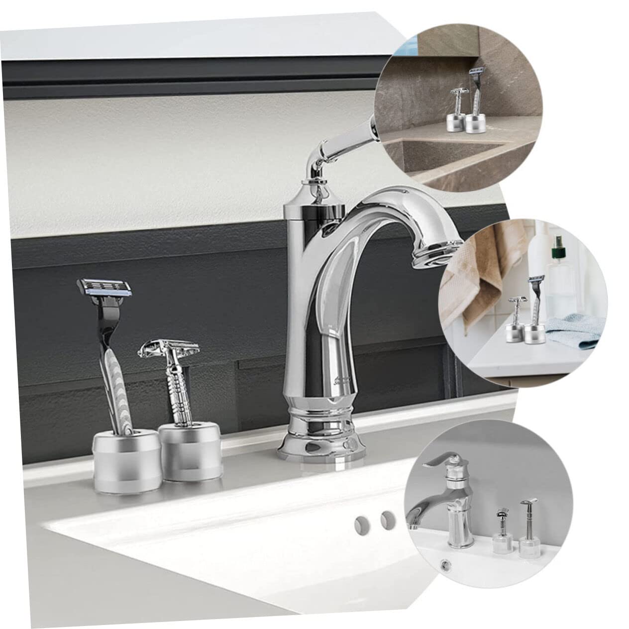 FRCOLOR 4pièces Support De Rasoir Aluminium Alliage Base De Rangement Pratique Pour Salle De Bain Stable Et Résistant Aux Glissements