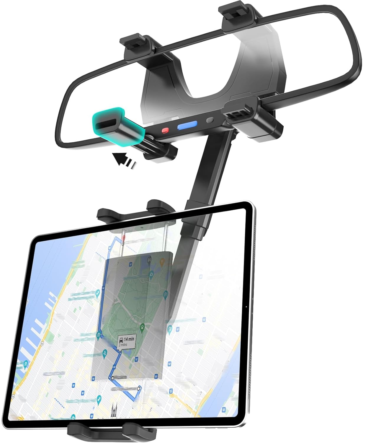 Suporte para Tablet no Retrovisor do Carro - Suporte para Celular com Braço Retrátil 360° Universal para Carros, SUVs e Caminhões - Compatível com iPad Pro 12.9/Air/Mini, Galaxy Z, Garmin e mais