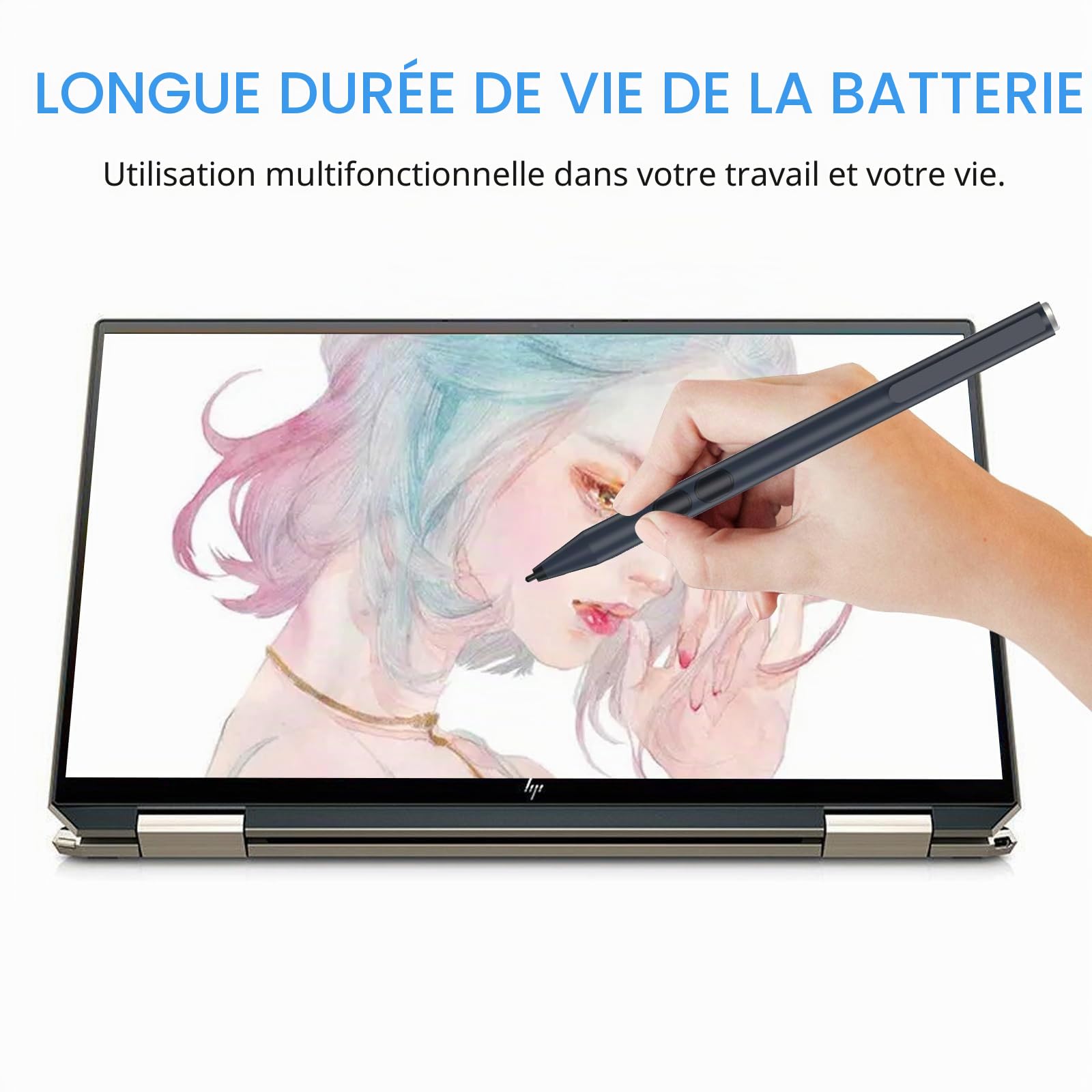 Stylet HP MPP 1.51 Compatible avec Ordinateurs Portables HP Spectre X360, HP Envy X360, HP Pavilion X360, avec sensibilité à la Pression 1024, rejet de la Paume, Pile AAAA Argent