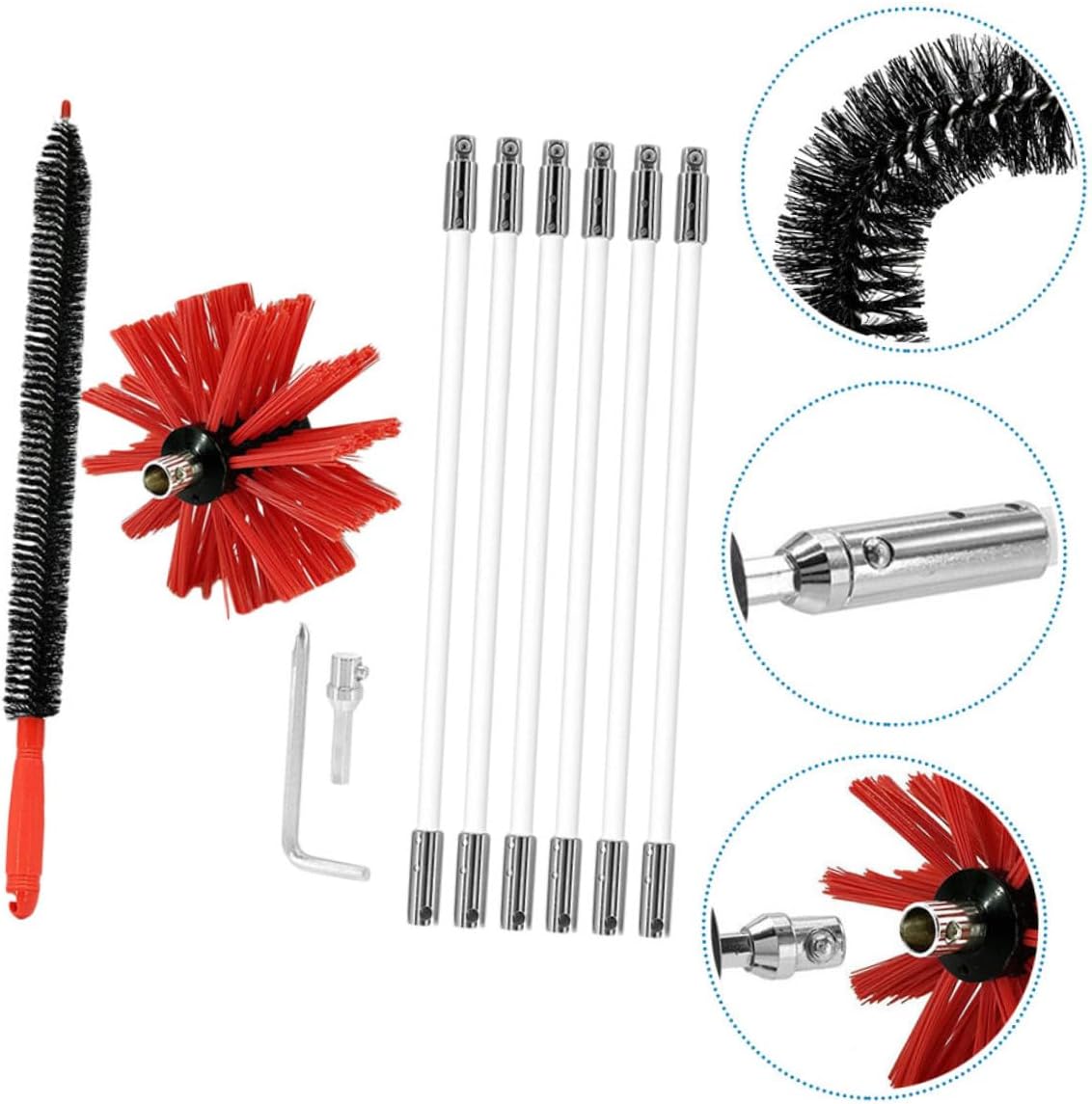 1 Set Flexible Chimney Brush Cleaning Kit Rods Inner Brush for Flue Dryer Vent Compatible with Electric Drills for Brick Chimneys Prevents Build Up Fires