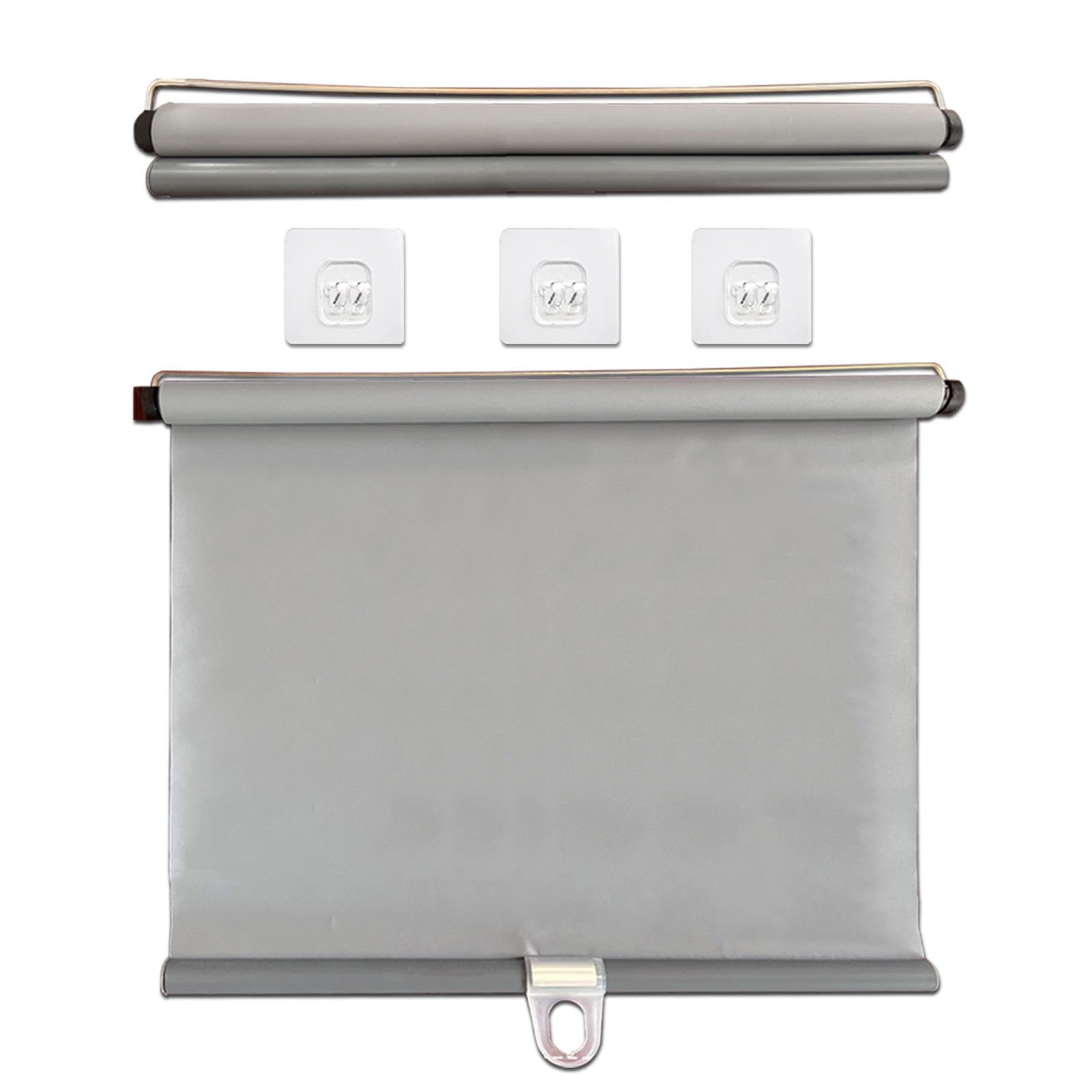 KGUDYS Thermal Insulation Roller Blinds No Drilling,Blackout Curtains,Automatic Retractable Roller Shades,Temporary Privacy Blinds for Doors and Windows,With Transparent Hook,Grey-110x150cm(43.x59in)