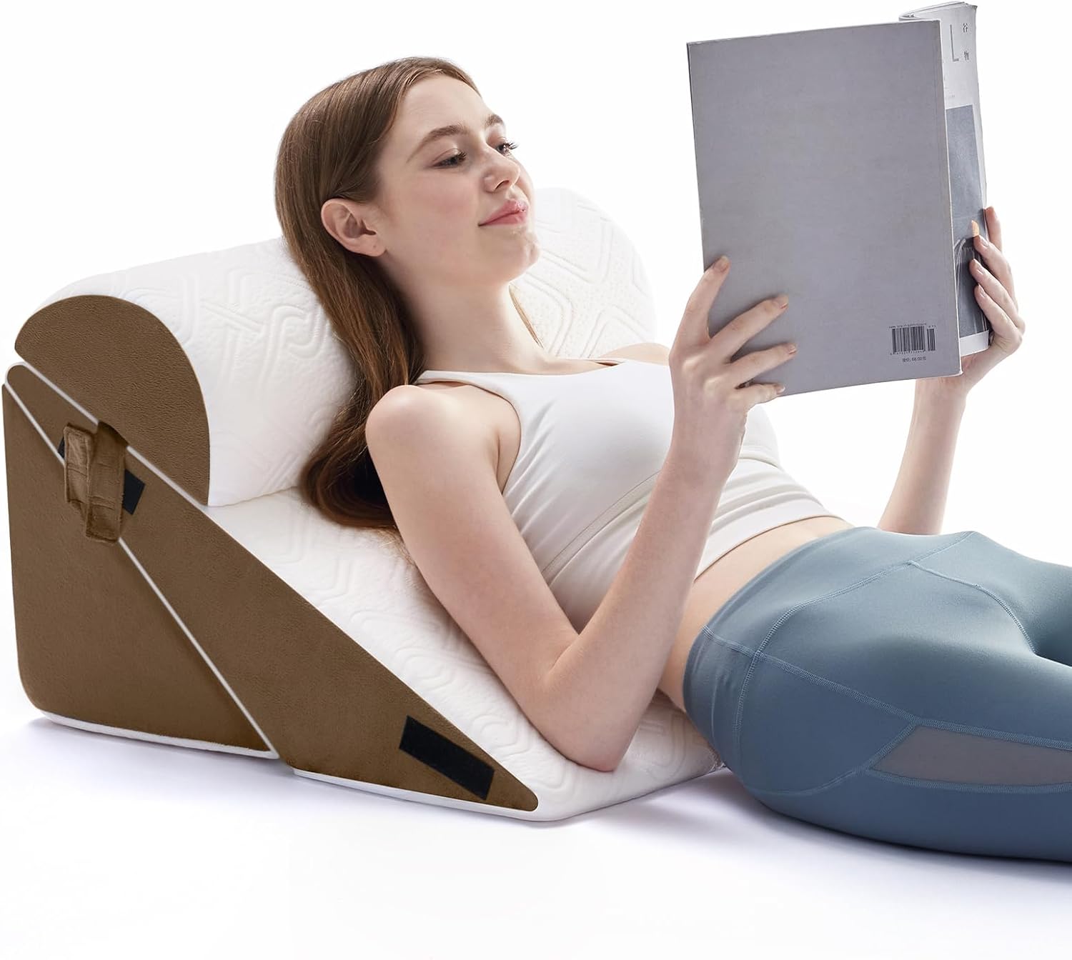 Wedge Pillow Set for After Surgery, 3 PCS Bed Wedge Pillow for Sleeping, Memory Foam Orthopedic Back Pillow for Pain Relief and Acid Reflux, Adjustable Post Surgery Pillow Brown Brown 3 PCS