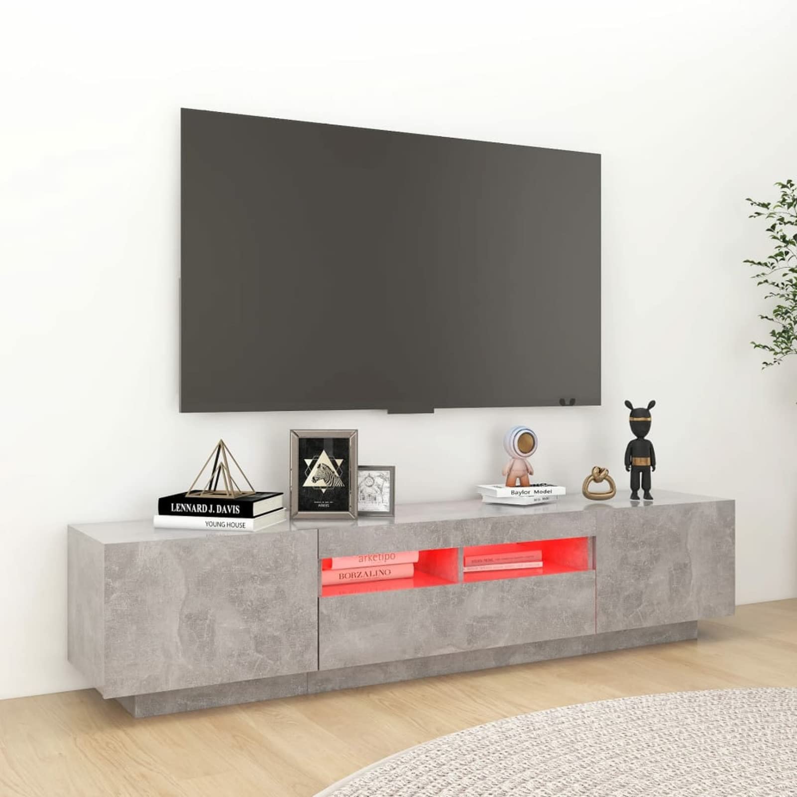 Chusui Stolik pod telewizor ze światłami LED, stół telewizyjny, stolik telewizyjny, stół telewizyjny, meble do salonu, meble do salonu, betonowy szary 180x35x40 cm