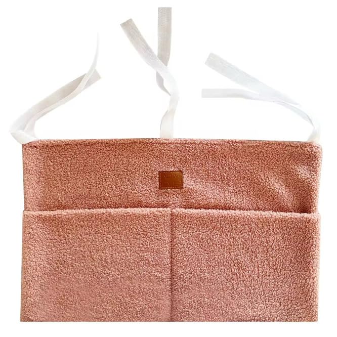 Adm&Eve Bedside Diaper Caddy - Teddy Material With 2 Compartments for Baby Carrier, Crib, Stroller & Changing Table, Hanging Storage Organizer (Dust PINK)