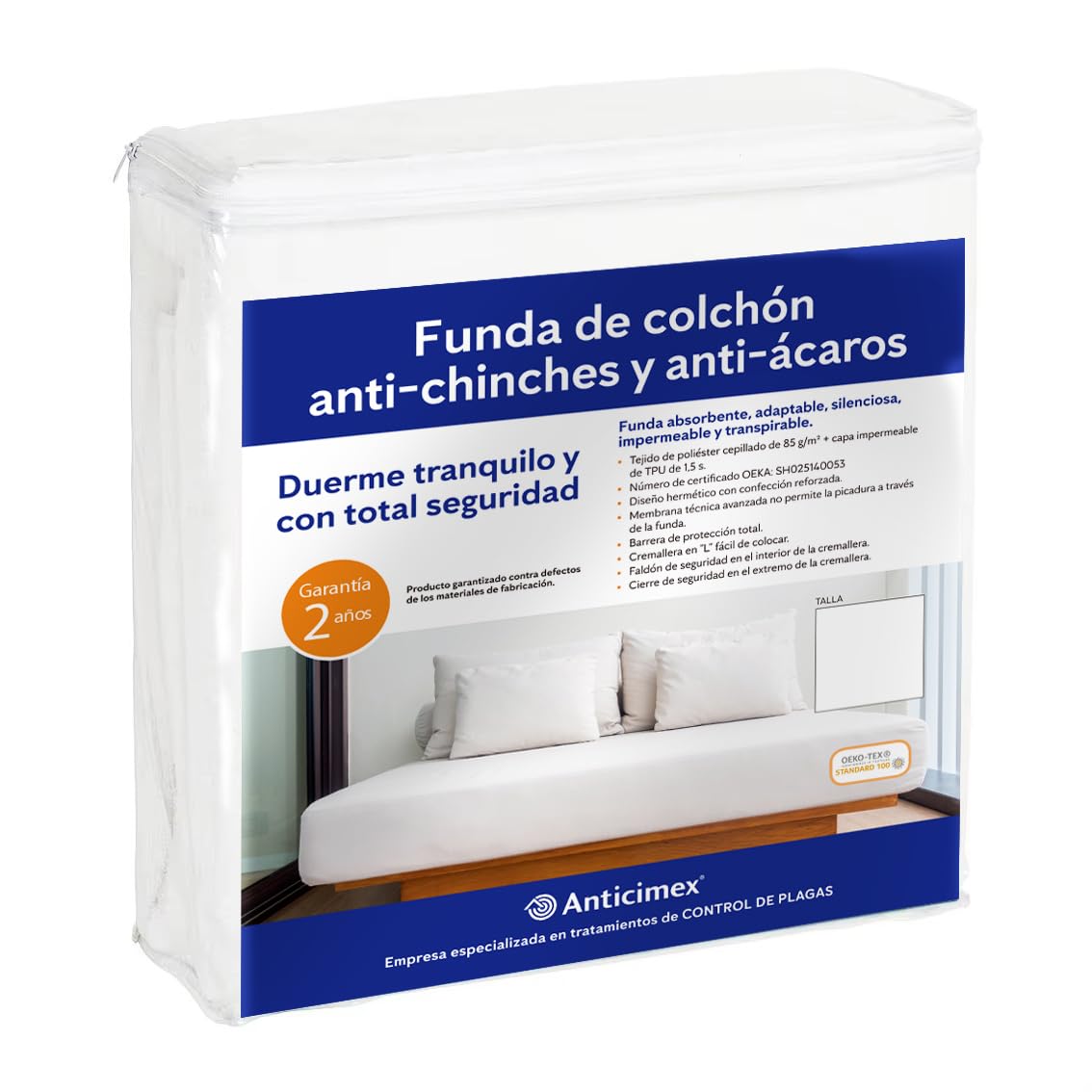 Anticimex Funda Colchón Anti Chinches 150x200x30 cm | Protector Colchón Impermeable y Antiácaros Profesional | Cierre Hermético con Bloqueo de Seguridad | Confinamiento Total 6 Lados | Transpirable