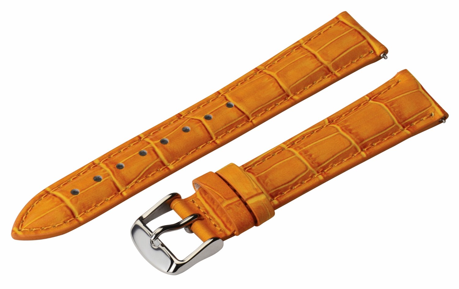 Clockwork Synergy - 2 Piece Ss Leather Classic Croco Grain Interchangeable Replacement Watch Band Strap 13mm - Solid Orange - Men Women