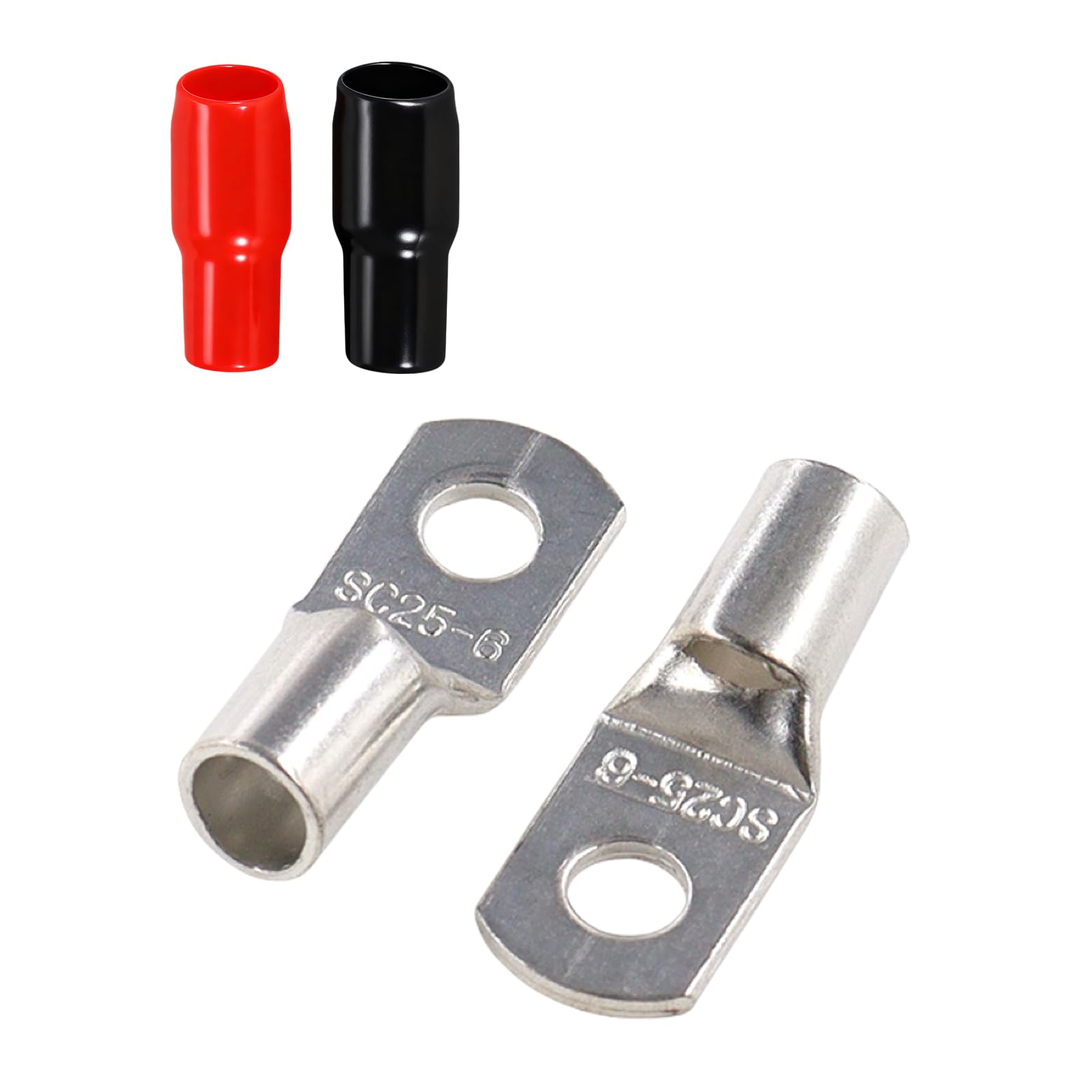 Joyelec Sc25-6H 7Set Sc25-6 Tinned Copper 25Mm² Cable Lugs M6 Battery Sc Bolt Hole Ring Crimp Terminals Connectors For Electric, Auto, Boat, Car,Battery Cable Ends Lugs, With Insulating Covers