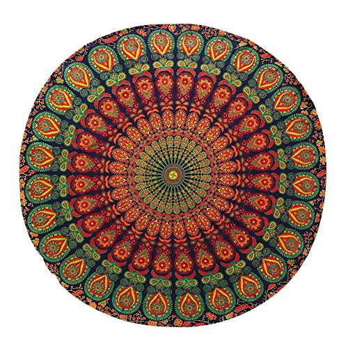 Popular Handicrafts Round Tapestry Wall Hanging Ombre Hippie Mandala Bohemian Hippy Intricate Indian Tapestries Tablecloth 50 Inches (127Cm) Blue Yellow #TOP4
