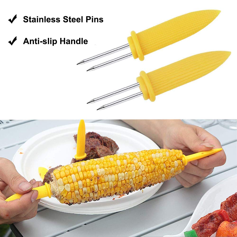 10 supporti per mais, in acciaio inox, con manico per mais, forchetta per barbecue, forchetta, spiedo per barbecue all'aperto (10)