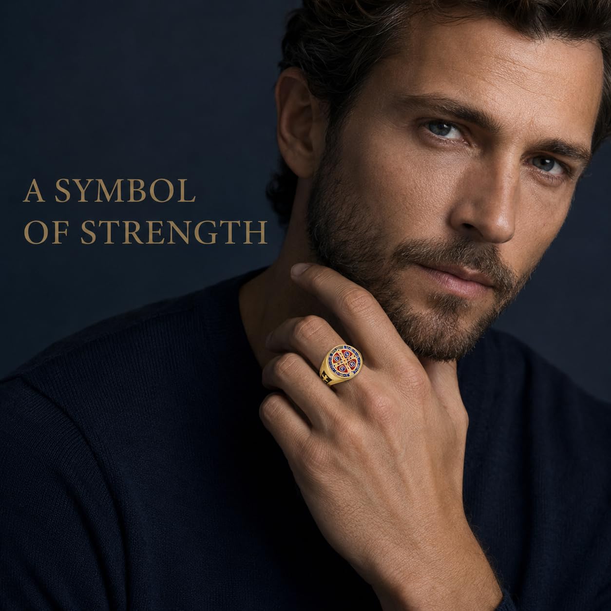Odinstone Anillos para Hombre Anillo Vikingo San Benito Cruz en Plata 925 Anillos Rúnicos Vikingos Joyería Anillo