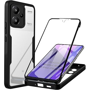 Case Compatible with Redmi Note 13 Pro Plus 5G 360 Degree Shockproof Protective Case All-Round Protection Case with Built-in Screen Protector Robust Bumper Transparent Mobile Phone Case for Redmi Note 13 Pro+ 5G Black