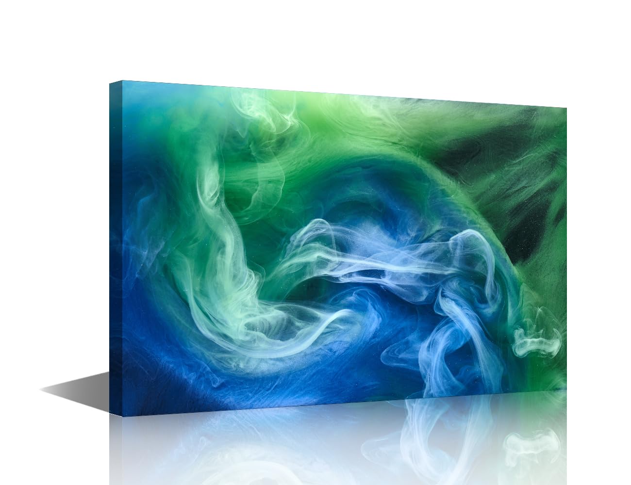 Canvas Print Wall Art Set Blue and Green Smoke Wave Landscape Abstract Shapes Illustrations Modern Art Decorative Contemporary Colorful for Living Room Bedroom Office 1 Piece Framed (12"Wx18"H)