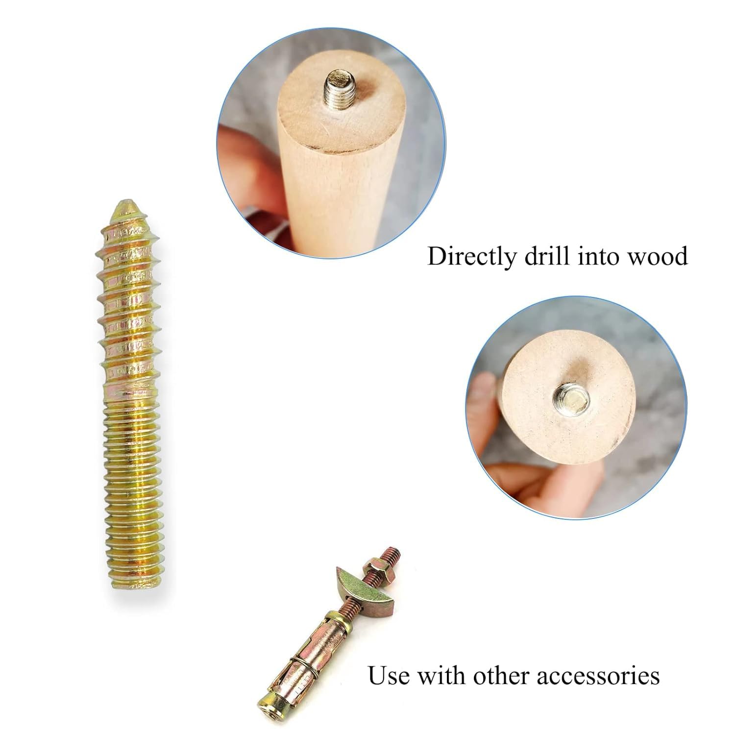Hanger Bolts, 80pcs M5 Dowel Screws Woodworking Furniture Connector Double Ended Screw Hanger Bolt for Wood Furniture Connecting - Image 2