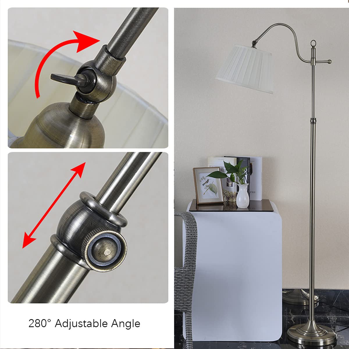 Lampadaire En Bronze Avec Abat-jour Blanc Et Bras Réglable - Ladas