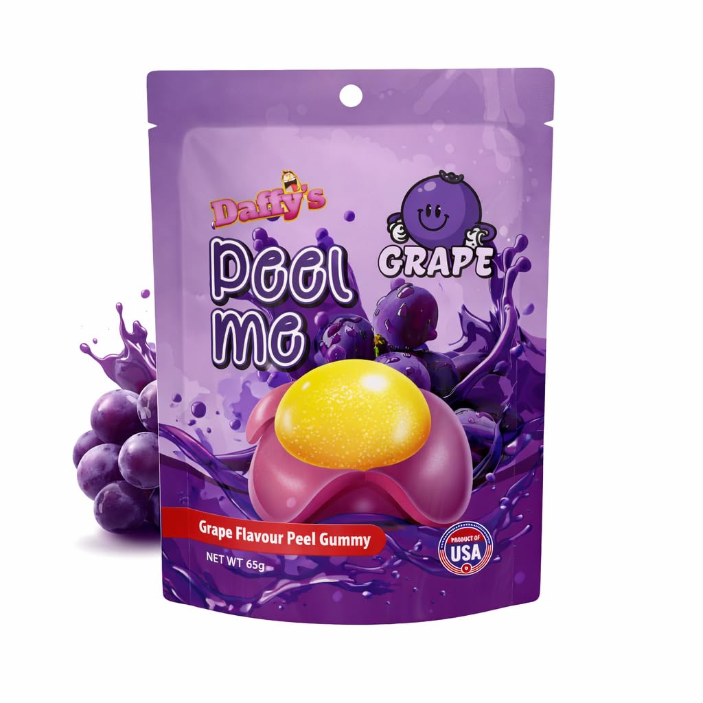 Daffy's Peel Me Mango Flavour Peel Gummy Candy peeling sweets real fruit juice, 65g (Grape)