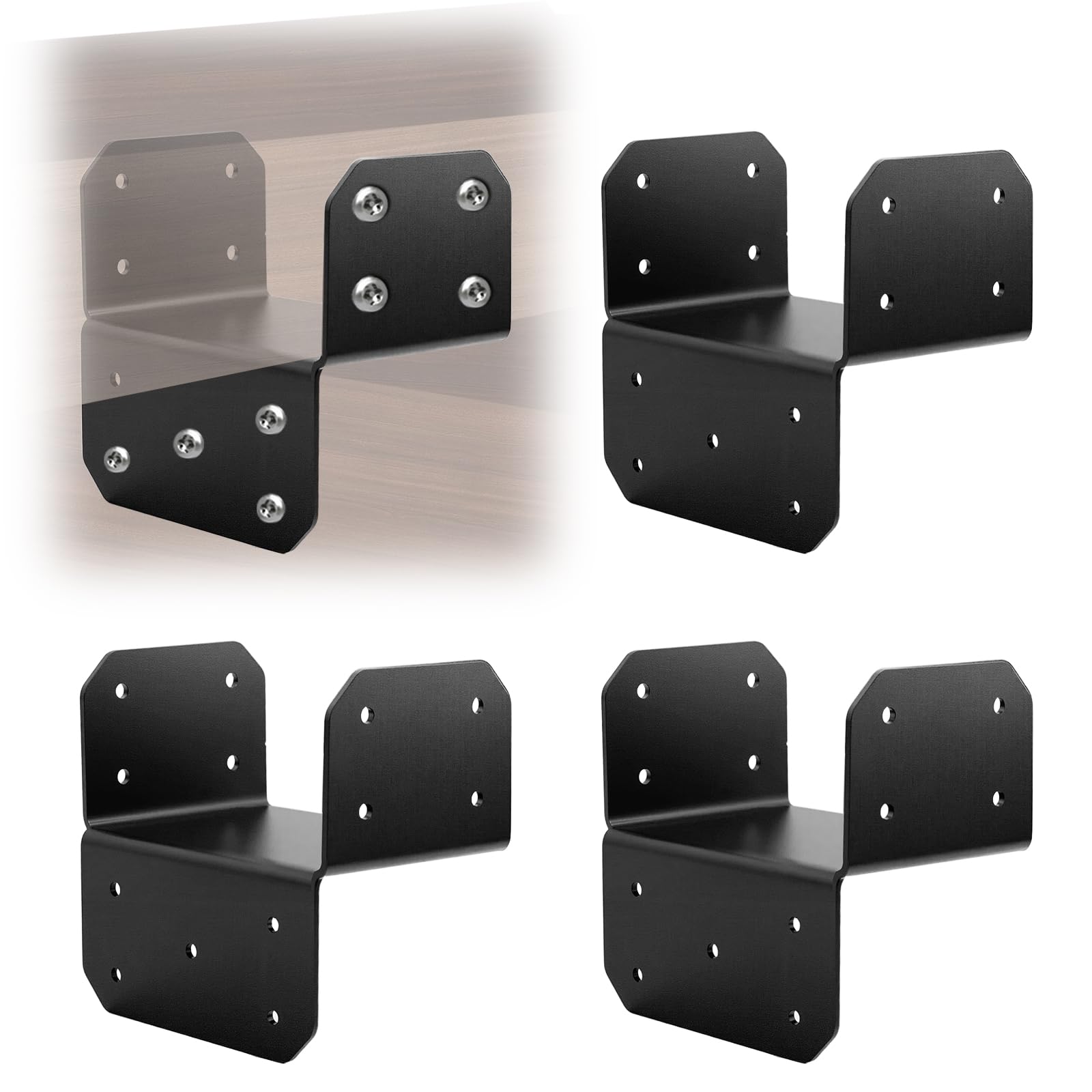 Photo 1 of YESiDEA Joist Anchor Connector 6x6 Post Caps Tie Bracket, Pergola Brackets, Header Hanger, Post to Beam Black 4 Pack