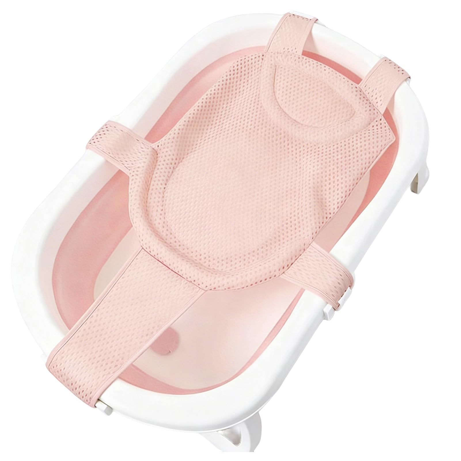 Une doublure de baignoire pour bébé ergonomique et antidérapante, équipée d'un tapis en maille réglable, d'un siège de bain sécurisé et de divers accessoires de baignoire, lbébés de moins de 18 mois