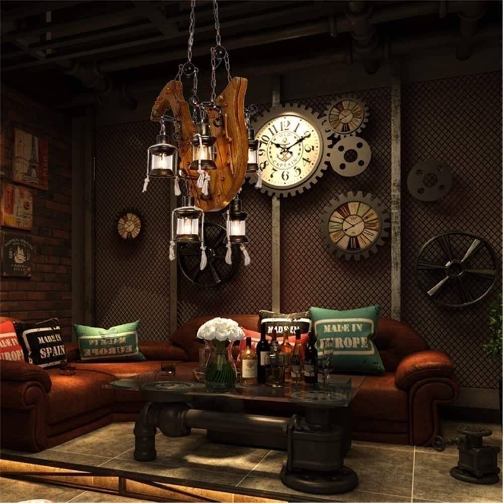 Lampa wisząca z drewna saksofonowego z 4 światłami