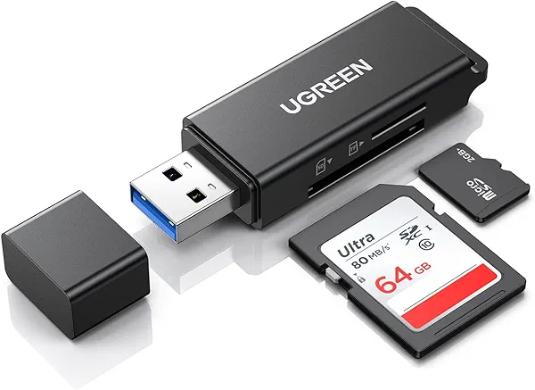 UGREEN SD Card Reader - Portable USB 3.0 Dual Slot Flash Memory Card Adapter Hub for SDXC, SDHC, MMC, RS-MMC, TF, Micro SDXC, Micro SDHC UHS-I for Mac, Windows, Linux, Chrome PC, Laptop