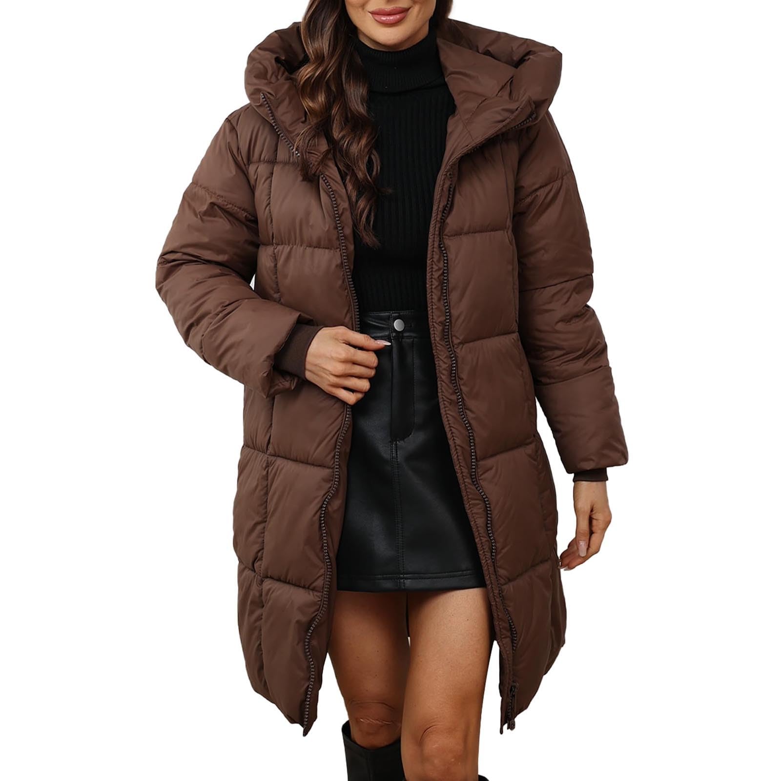 Angxiwan Winterjacke Damen Lang Warm Wintermantel Leicht Daunenjacke Winter Puffer Jacke Outdoor Steppmantel Reißverschluss Daunenmantel mit Kapuze übergang Mantel Parka