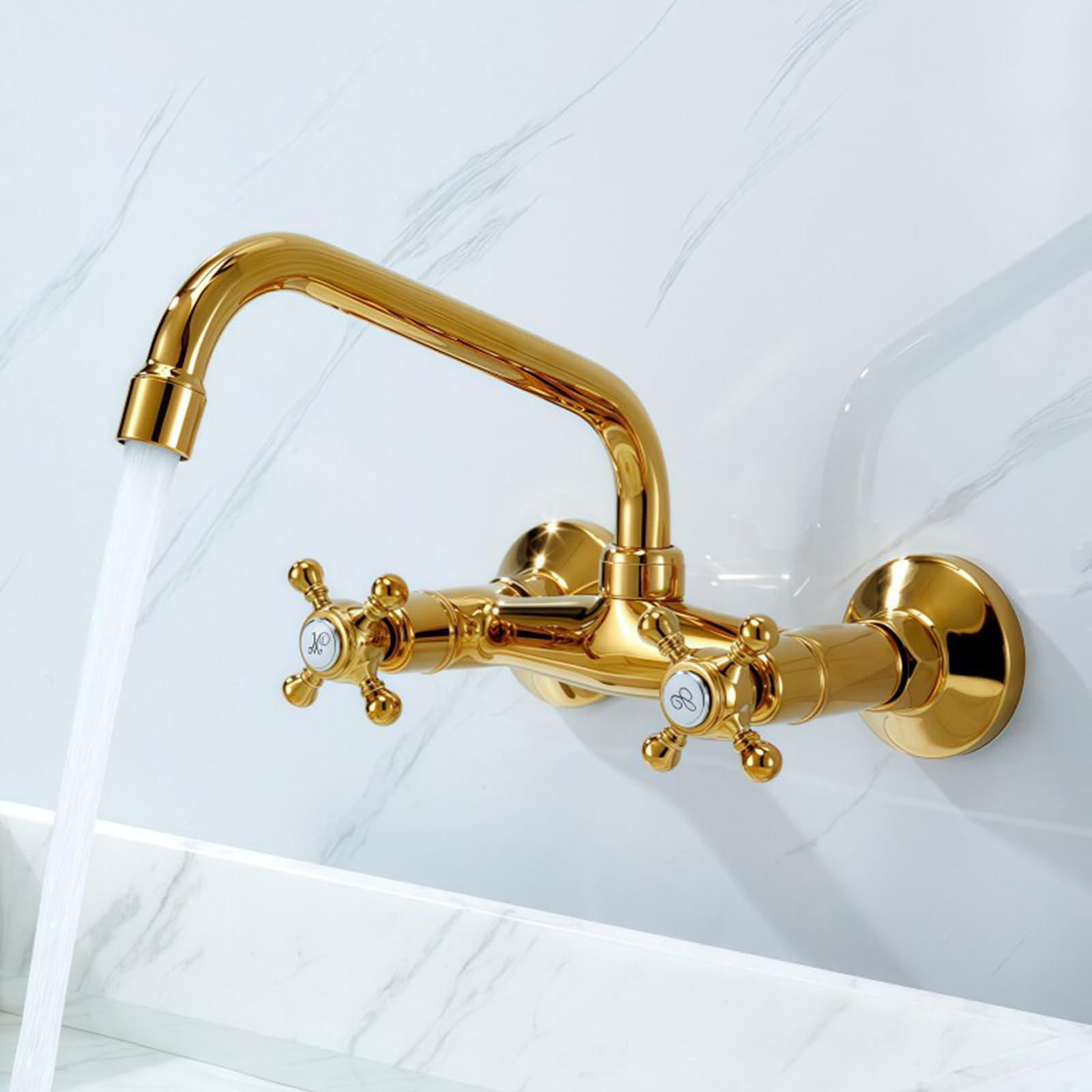 XJTNLB Grifo Vintage Pared Cromado Grifo de Lavabo Baño Dos Mandos en Cruz Grifos para Lavabos de Baño Vintage