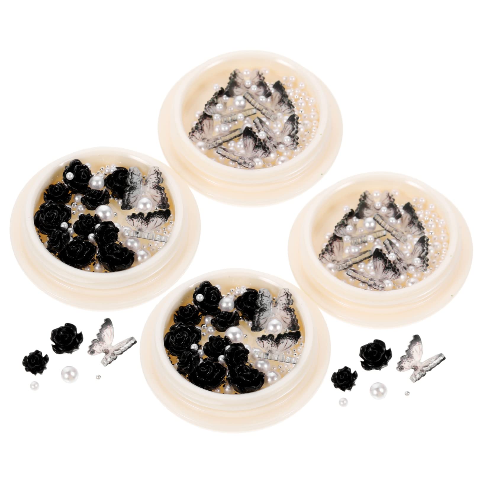 VALICLUD 4 set Decorazione Per Unghie Con Strass Di Nera Cristalli Adesivi Perle Resina Nera 4 scatole*4