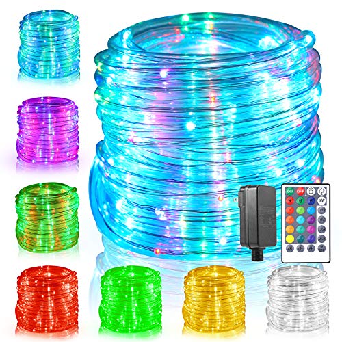 ECOWHO 150 LED Rope Lights Outdoor, 49FT 17 Colors Changing Outdoor Waterproof Rope Fairy String Lights with Multicolor Twinkle Modes for Indoor Wedding Party Outdoor Christmas Decorations