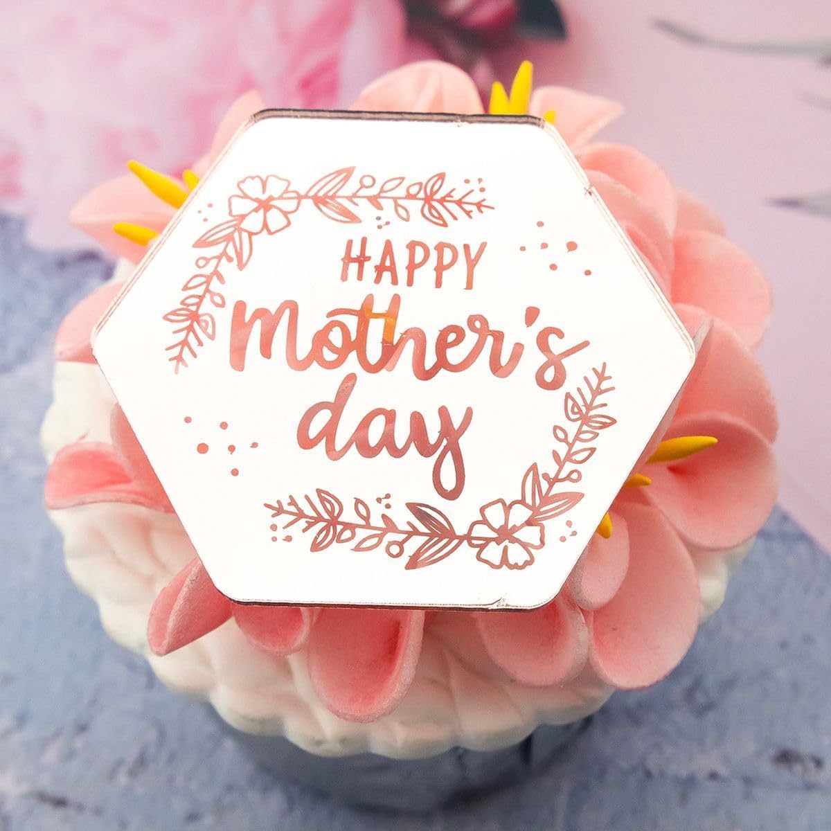 6x Mother's Day Acrylic Cupcake Toppers - Gold Acrylic Cake Decoration by 3 Little Desserts (Style 2 Rose Gold) — image 1