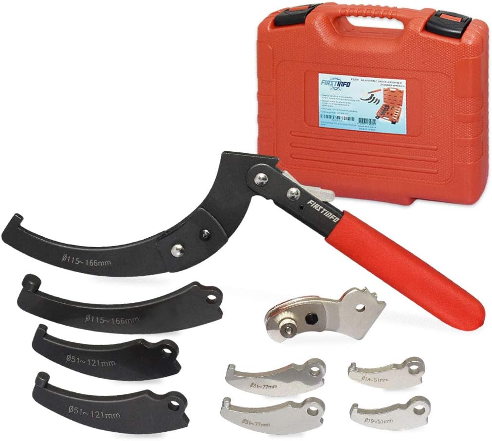 FIRSTINFO F3379 11-Piece Hook & Pin Spanner Ratchet Wrench Set | Changeable Heads | 3/4” to 6-1/2” | Shock Absorber Tool Kit for Suspension Collar, Coilover Shock and Nut Adjustment