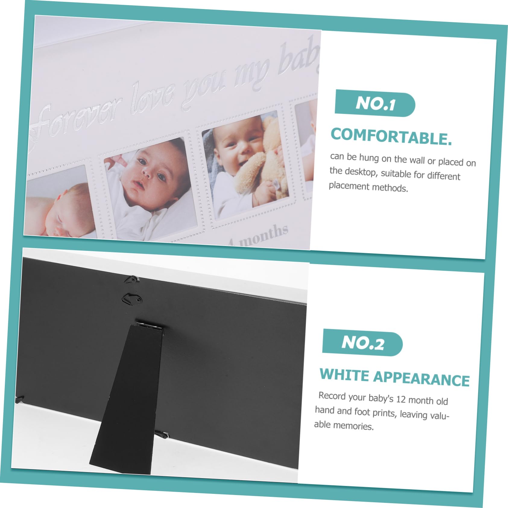 Portafoto Impronte Mani e Piedi Neonata 12 Mesi Bianco | Pp e Pvc, Esposizione da Tavolo, Regalo per Genitori di Neonati, Stile Semplice ed Elegante