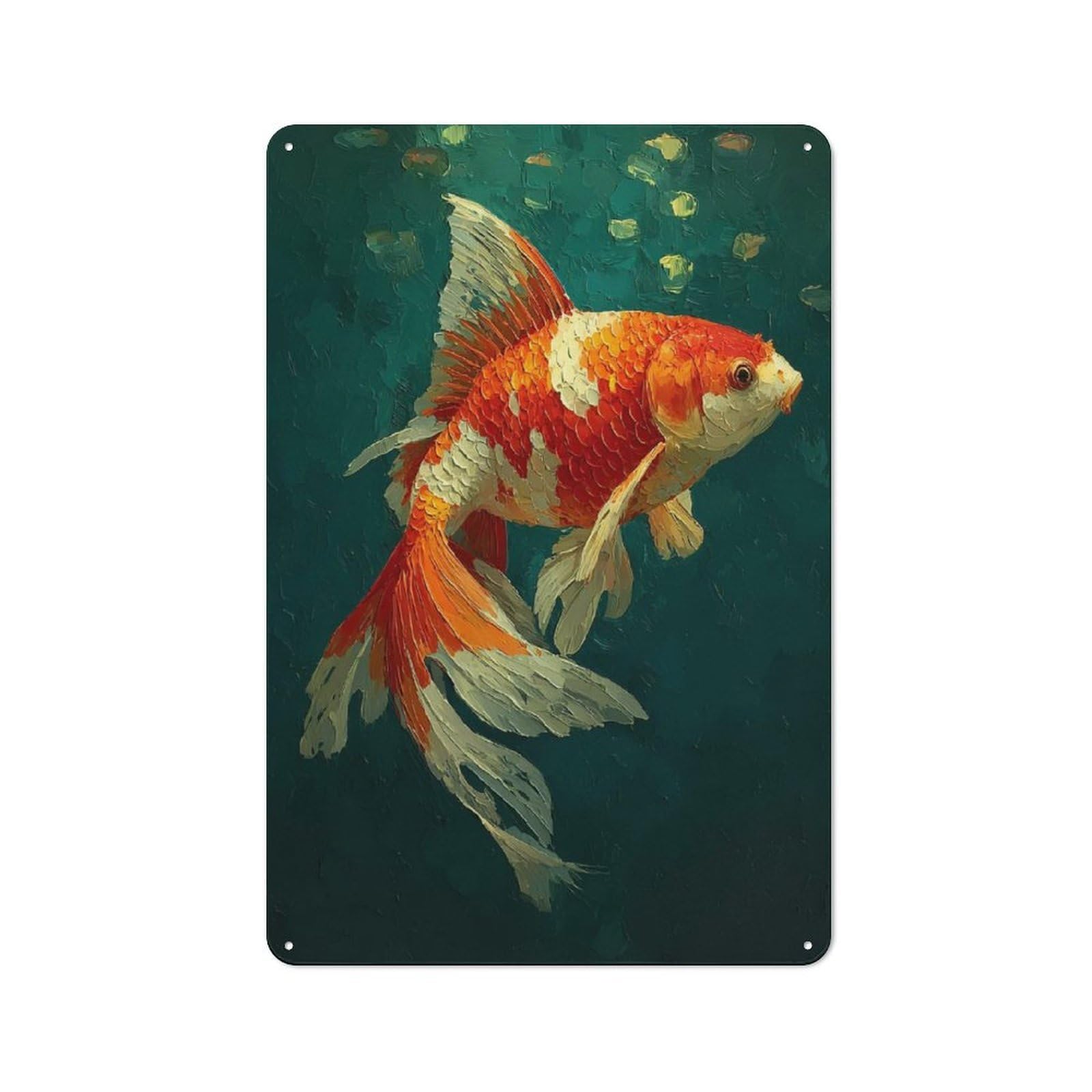 Junmoney Style-15 Goldfish Painting Retro Metal Wall Sign 30X20cm For Guest Room Or Hallway, A Housewarming Gift For Home Decor Collectors