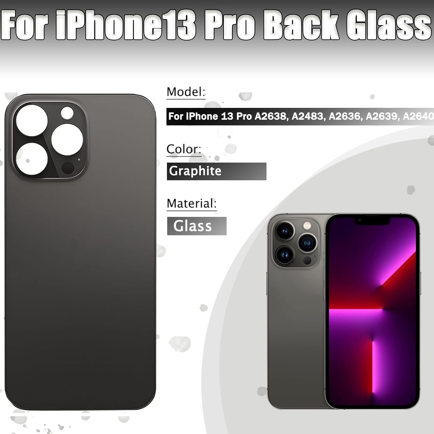 Sostituzione del coperchio del vetro posteriore 13 Pro per iPhone 13 Pro Sostituzione del vetro posteriore posteriore da 6,1 '' con kit di strumenti di riparazione (Grafite)