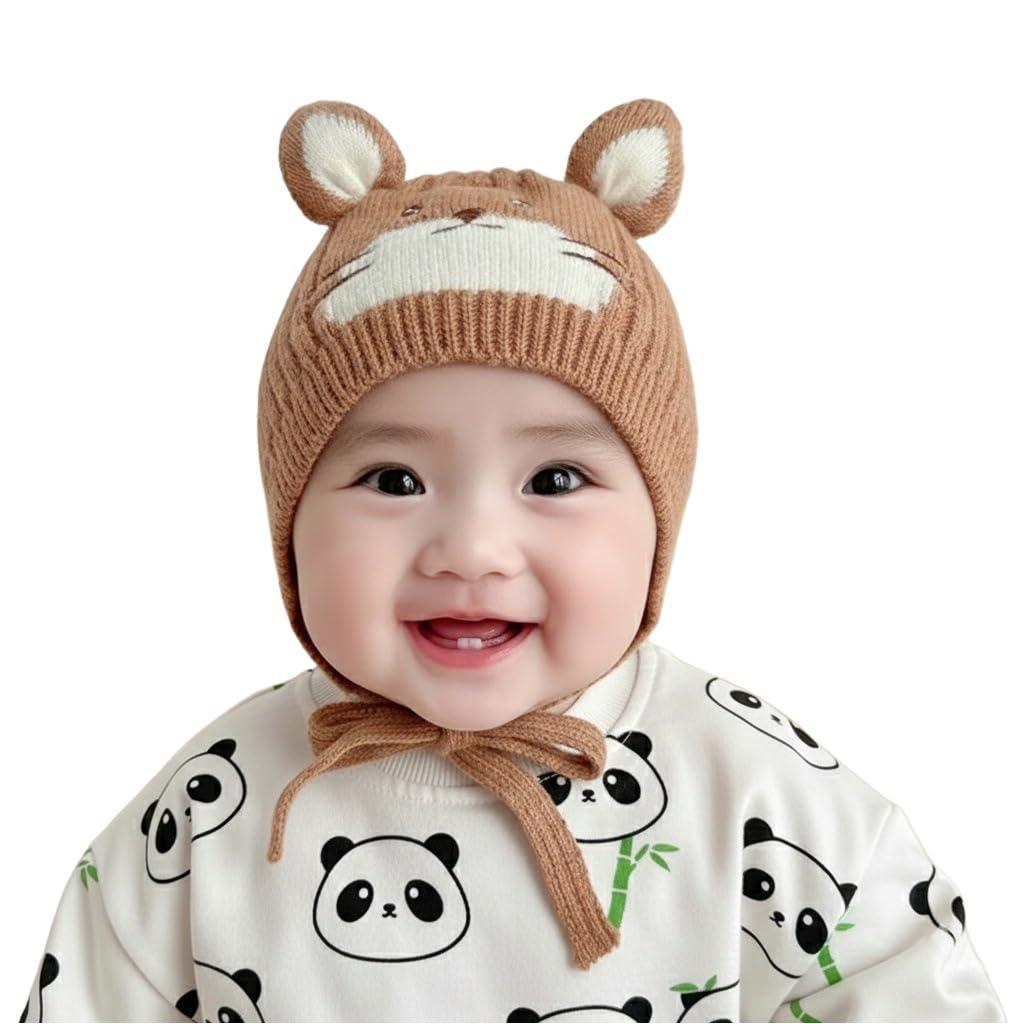 Baby Winter caps Unisex Beanie fit for 3 Months to 4 Years Old Toddler Baby Winter Caps for Kids Boy's and Girl's Free Size, Brown, 0 Months-24 Months