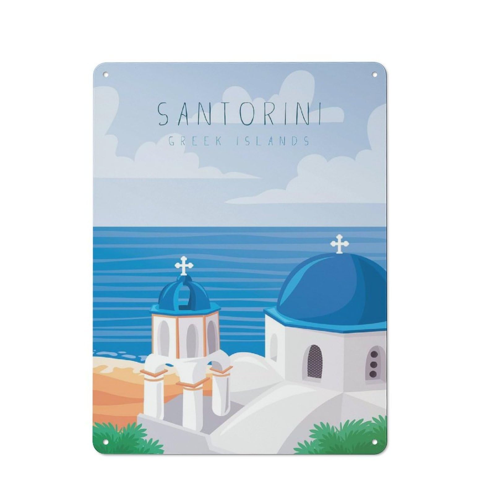 Junmoney Style-19 Retro Metal Wall Sign 40X30cm With Santorini Greece(3) For Home Bar Wall, A Decorative Gift For A Newly Furnished Home Bar