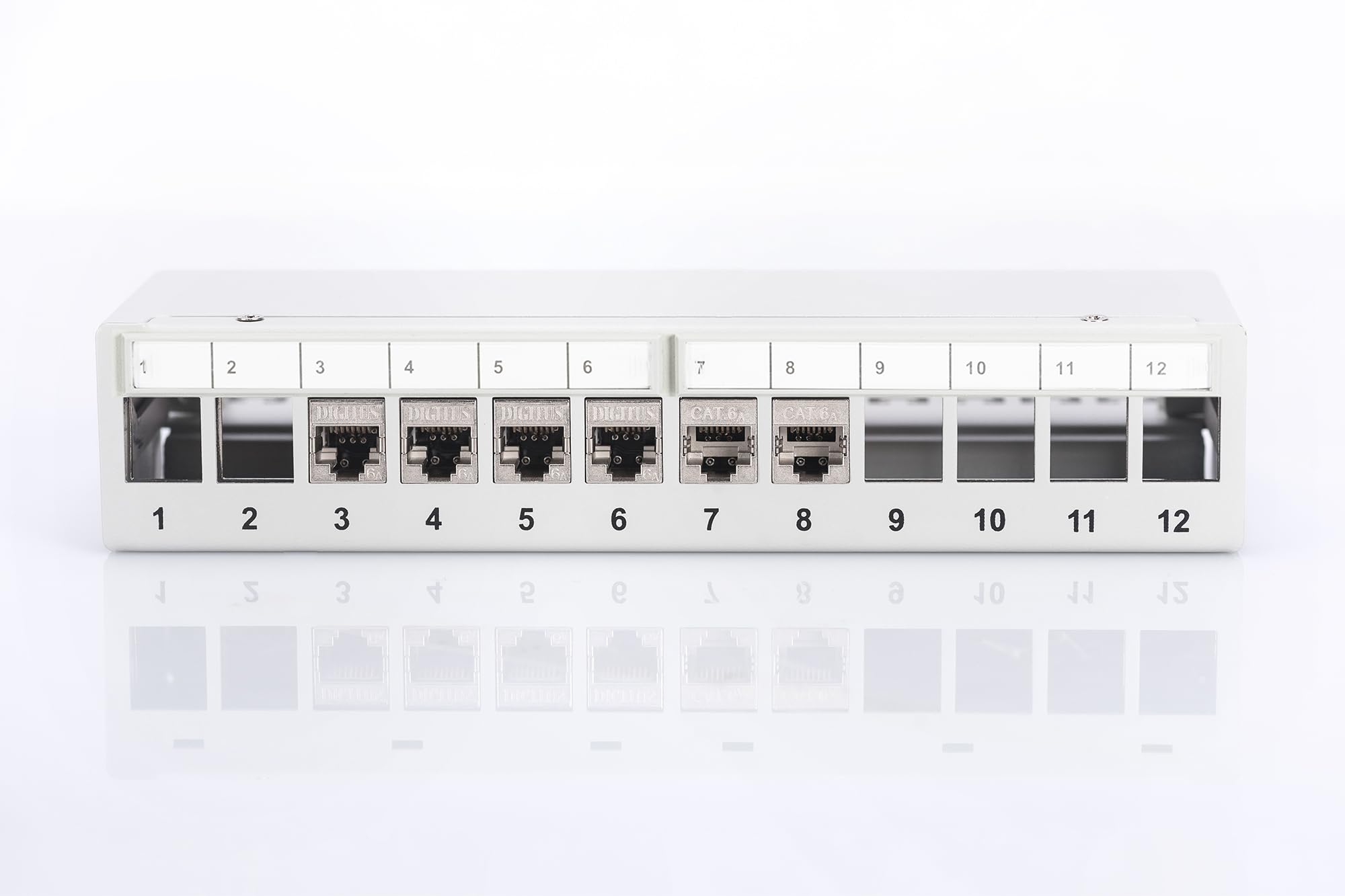 DIGITUS Set: Panel de interconexión - Modular - Sobremesa - 12 Puertos - Apantallado - Gris - con módulo Keystone 12x Cat6A