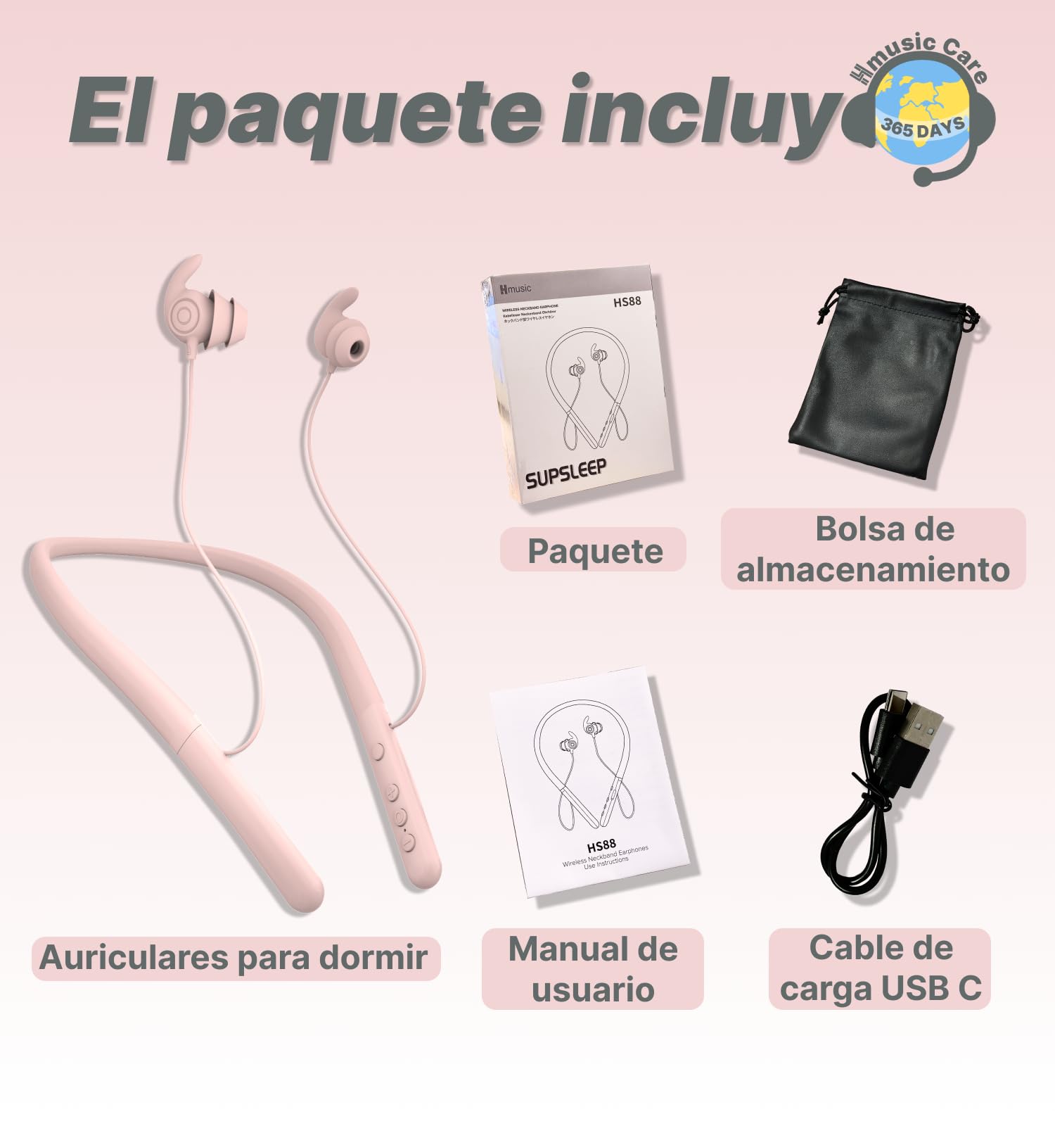 Hmusic HS88 BT Auriculares Dormir, Aislamiento de Ruido | Aislamiento acústico 30 dB, Silicona suave, 12 horas de autonomía, Platos de diseño para ronquidos, Yoga, viajes, relajación