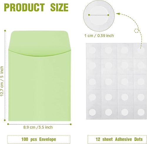 Miniatura 2 de 100 sobres para tarjetas de biblioteca, paquete pequeño colorido, bolsillo para tarjetas de biblioteca con 12 hojas de punto adhesivo extraíble para