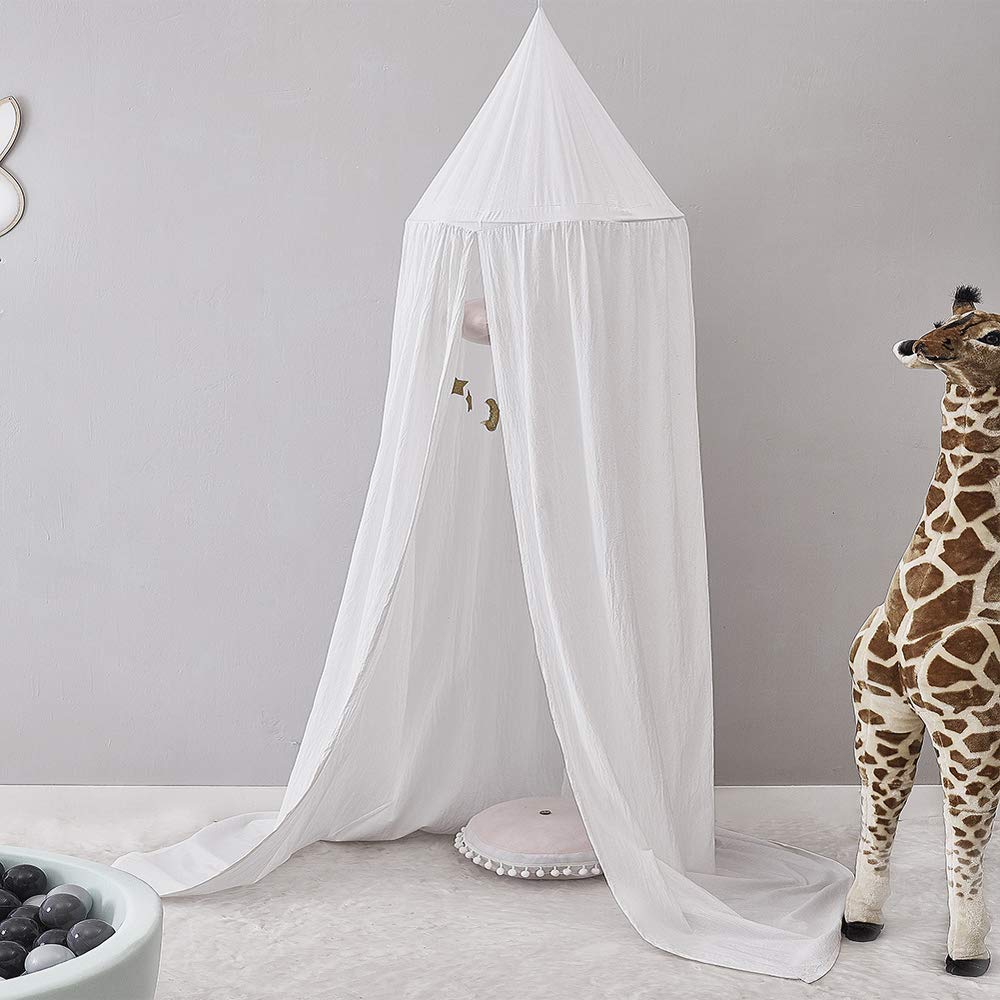 Homieco White Bed Canopy Cotton Mosquito Net Bedding Round Dome Nursery Room Decorations Play Reading Tents