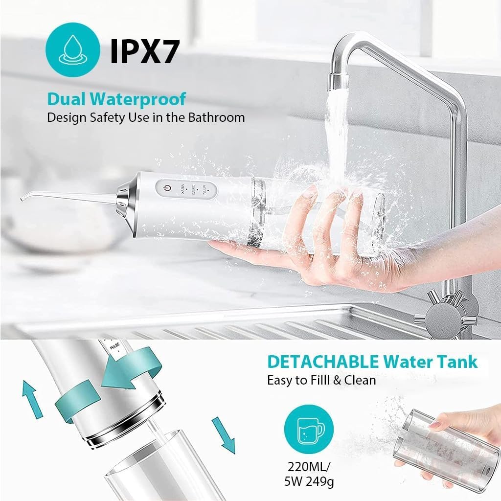 Generic Cordless Water Dental Flosser for Teeth Cleaning, 220ml Tank, 3 Modes, 4 Jets, IPX7 Waterproof