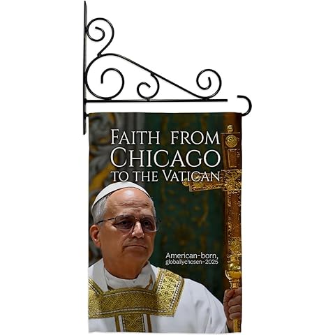 Faith from Chicago Pope Leo XIV Wall Decor Set Canvas Flag Holder Religiou Yard Sig...
