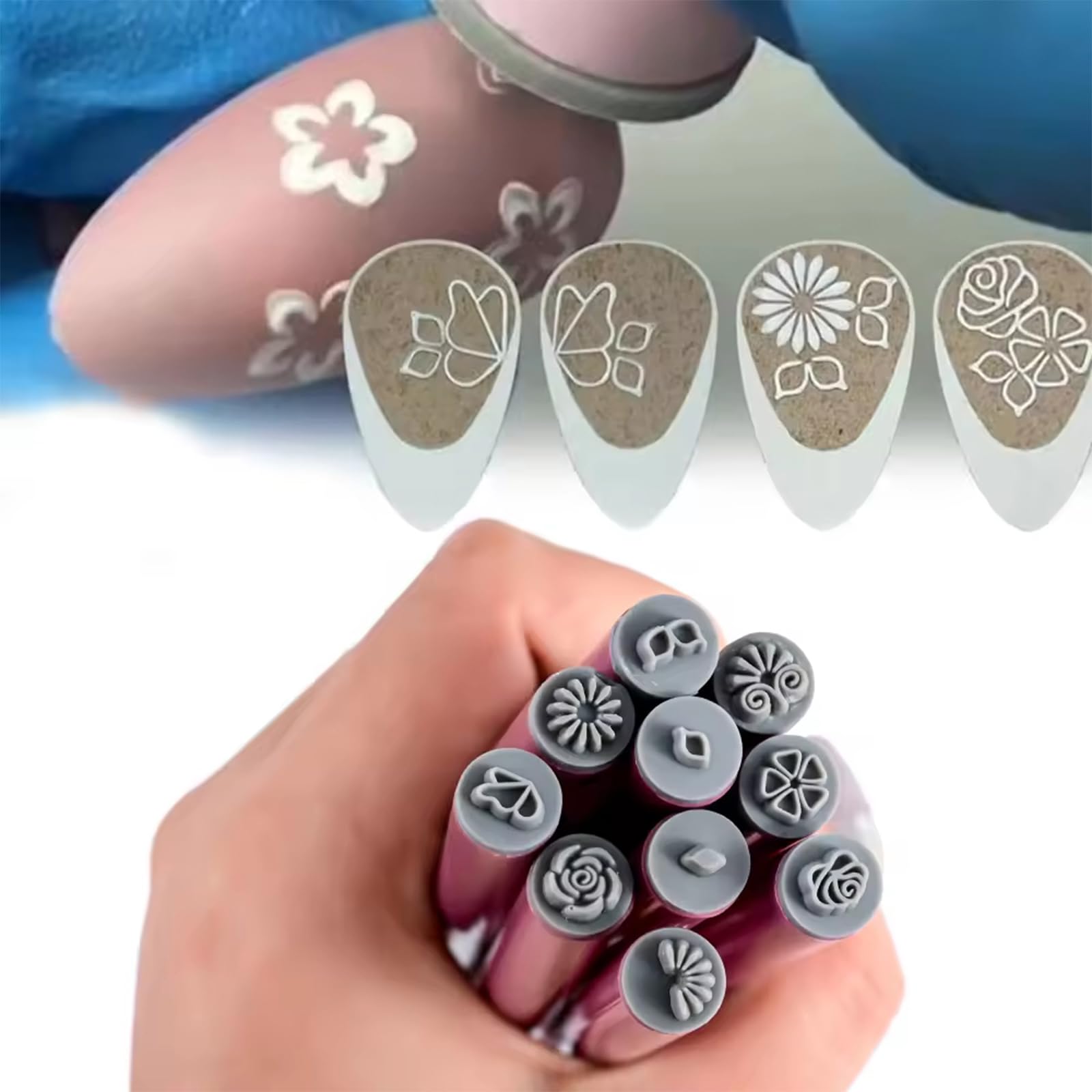 Nailart 10 sztuk pisaków do stempli z kwiatami i wzorami, akcesoria do projektowania paznokci, silikonowe stemple do zdobienia paznokci, kwiaty, graffiti, do zdobienia paznokci