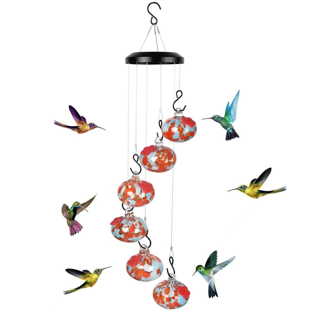 Charming Wind Chimes Hummingbird Feeders, 2024 New Hummingbird Feeders for Outdoors Hanging Ant and Bee Proof, Hummingbird Wind Chime Feeder for Viewing,Garden Decor for Outside,Never Leak,Orange