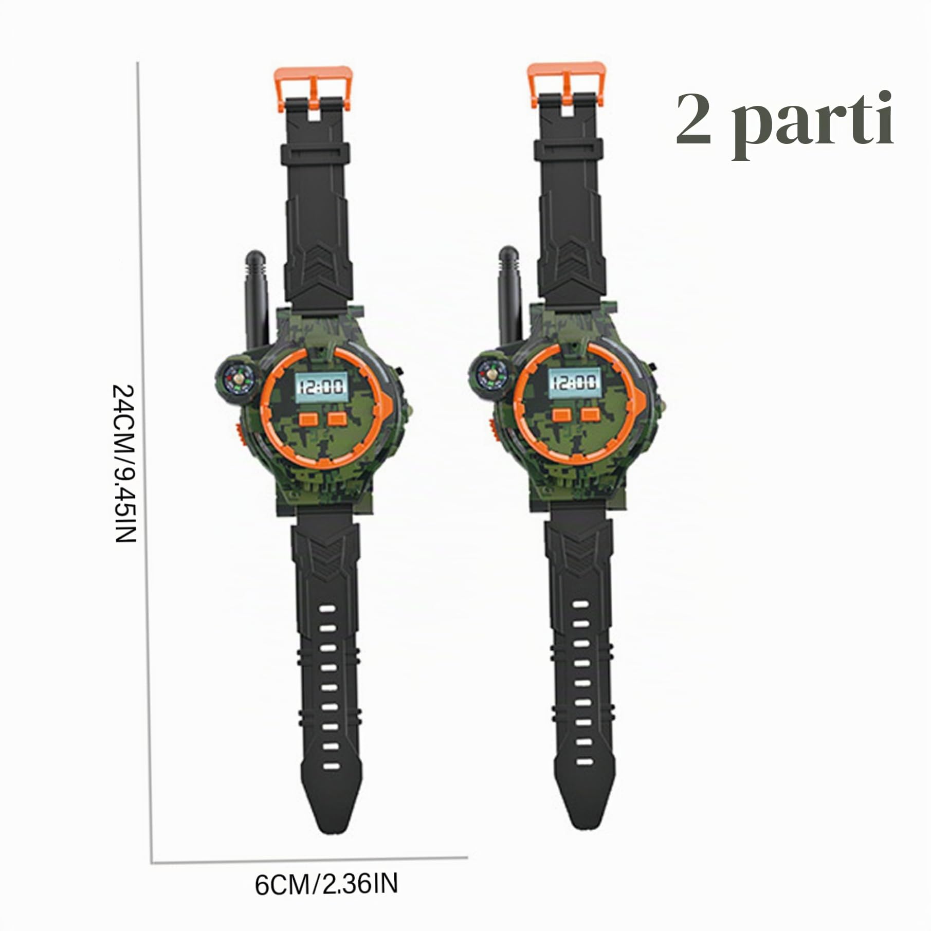 1 paio di walkie-talkie ricaricabili tramite USB per bambini, orologio walkie-talkie bidirezionale a lungo raggio con bussola, torcia elettrica e ora e data regolabili, attrezzatura da campeggio po